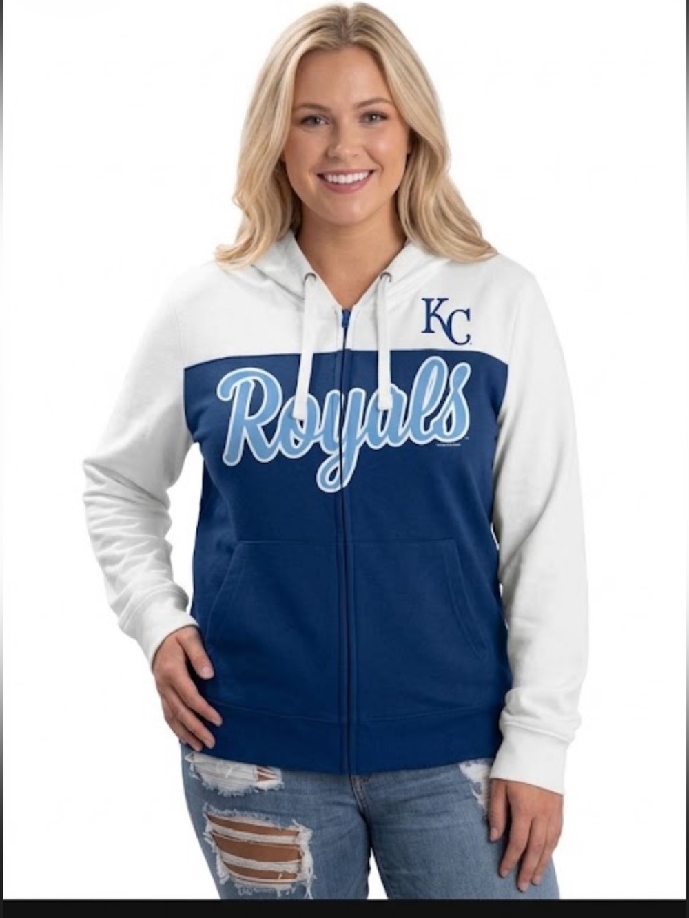 Kansas City Royals Blue & White Zip Hoodie